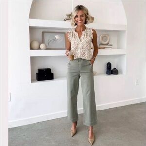 NWT Spanx Stretch Twill Cropped Wide Leg Pant in Olive Oil Green